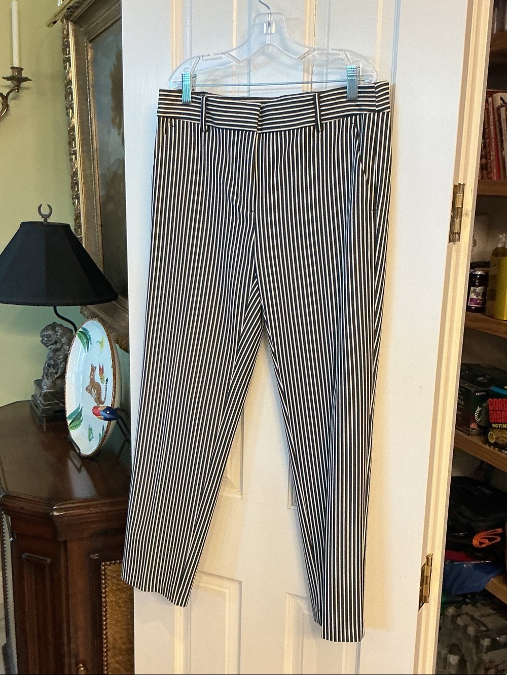 LOFT Black and White Pinstripe Straight Leg Pants